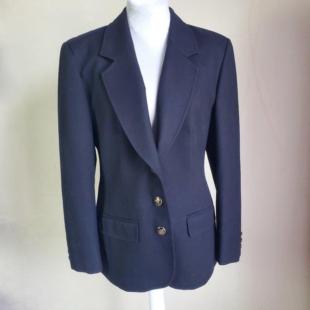 Vintage Pendleton Jacket Womens Size 8 Black 100% Virgin Wool Logo Buttons